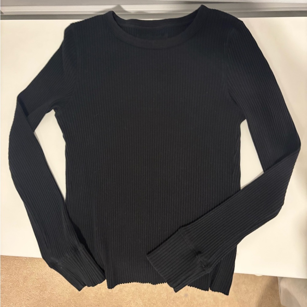 Black Ribbed Long Sleeve Top